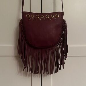 Fringe Burgundy Shoulder Bag